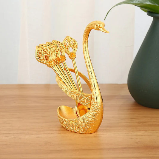 6pcs Gold Luxury Swan Coffee Set