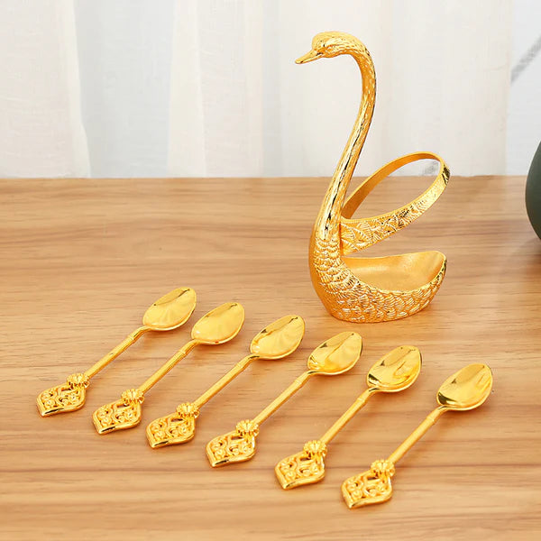 6pcs Gold Luxury Swan Coffee Set